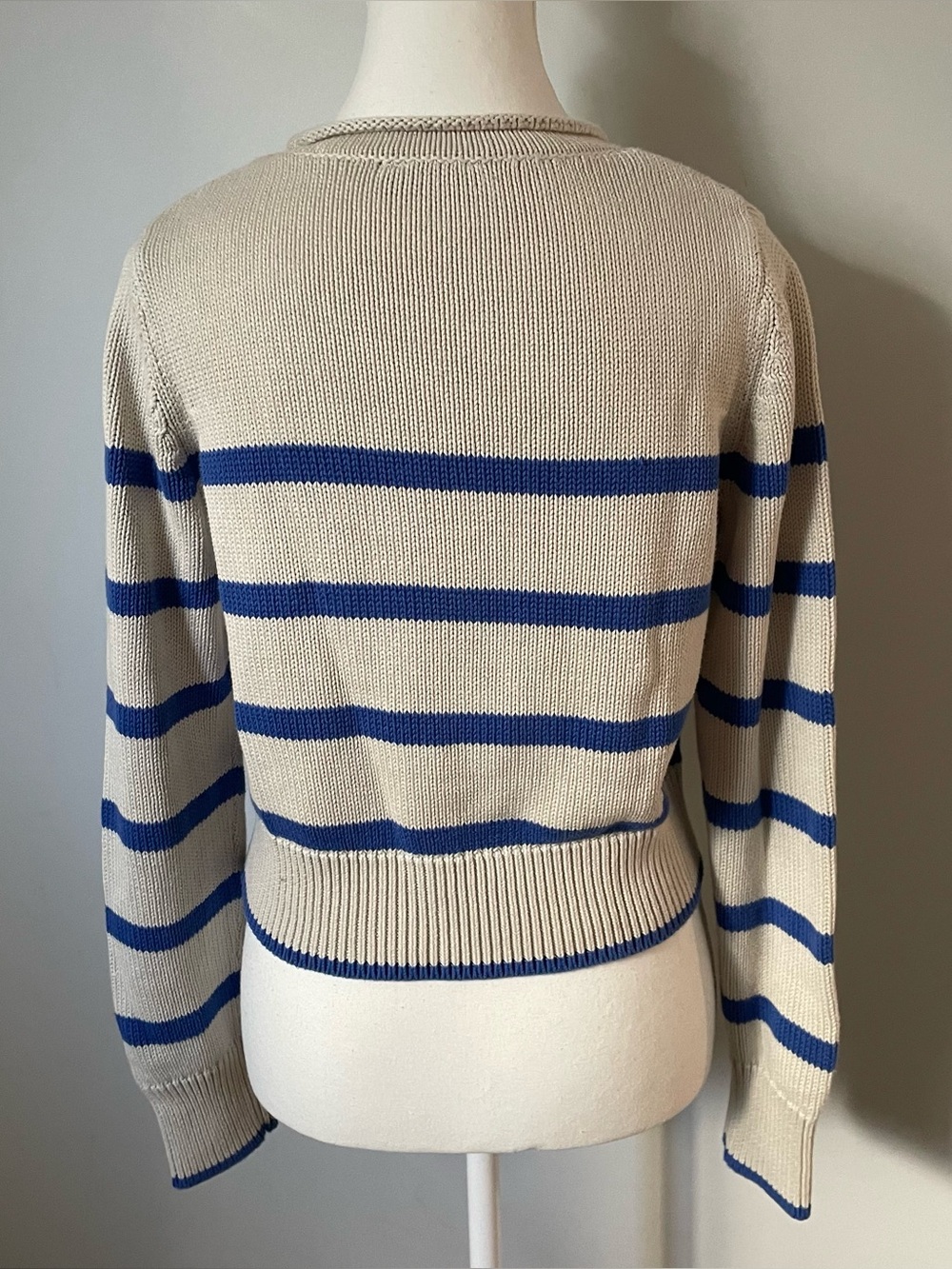 Gap 2024 Roll Neck Sweater Blue and White Fisherman Cropped 100% Cotton Size XS - Picture 8 of 11